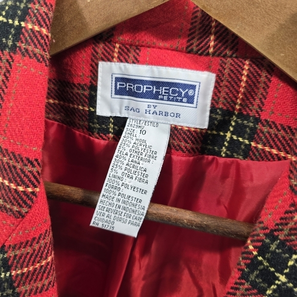 Vintage Blazer Womens Large Red Plaid 1 Button Wool Academia Scotch 90s Y2K 12 - Picture 3 of 11